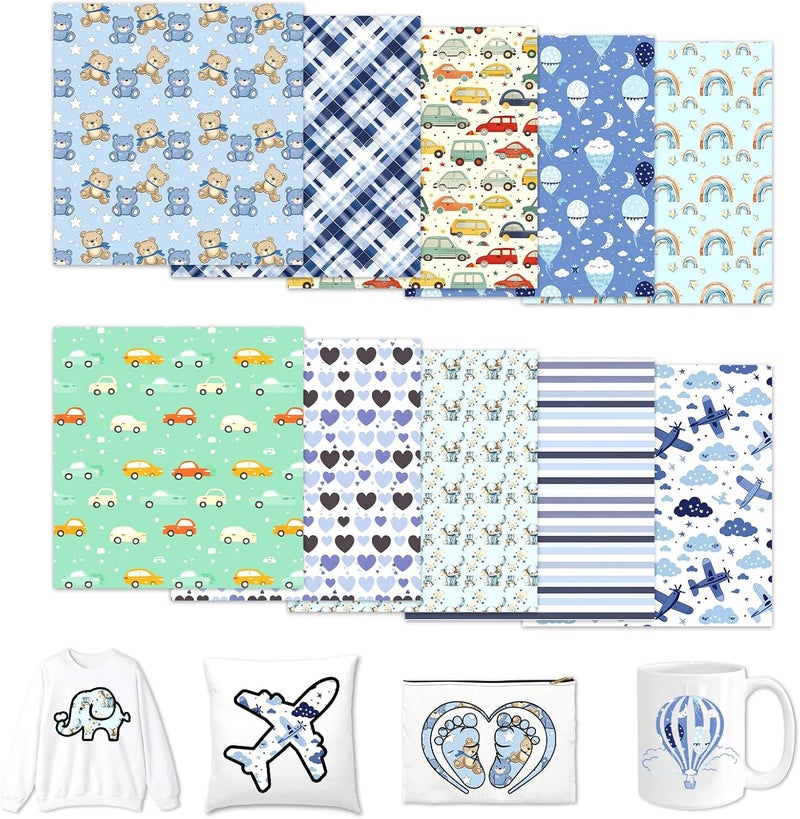HTVSTD Boho Sublimation Ink Transfer Sheets 10 Sheets 12'' x 10''Plaid Sublimation Paper Rainbow/Car/Bear/Baby Elephant Pattern Transfer Sheets for Mugs Tumblers DIY Transfer Paper - Image 1